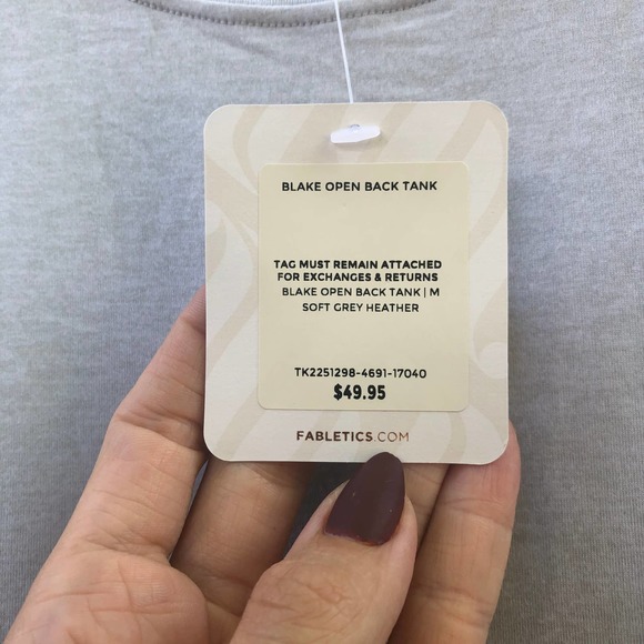 Fabletics Blake Open Back Tank Soft Grey Heather Crew Neck Sustainable NWT - Picture 3 of 7